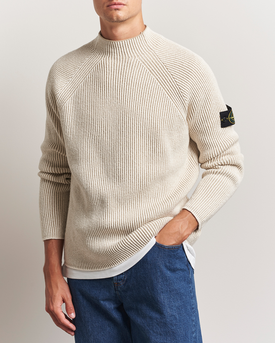 Stone Island Vanisé Full Rib Wool Crew Neck Ivory