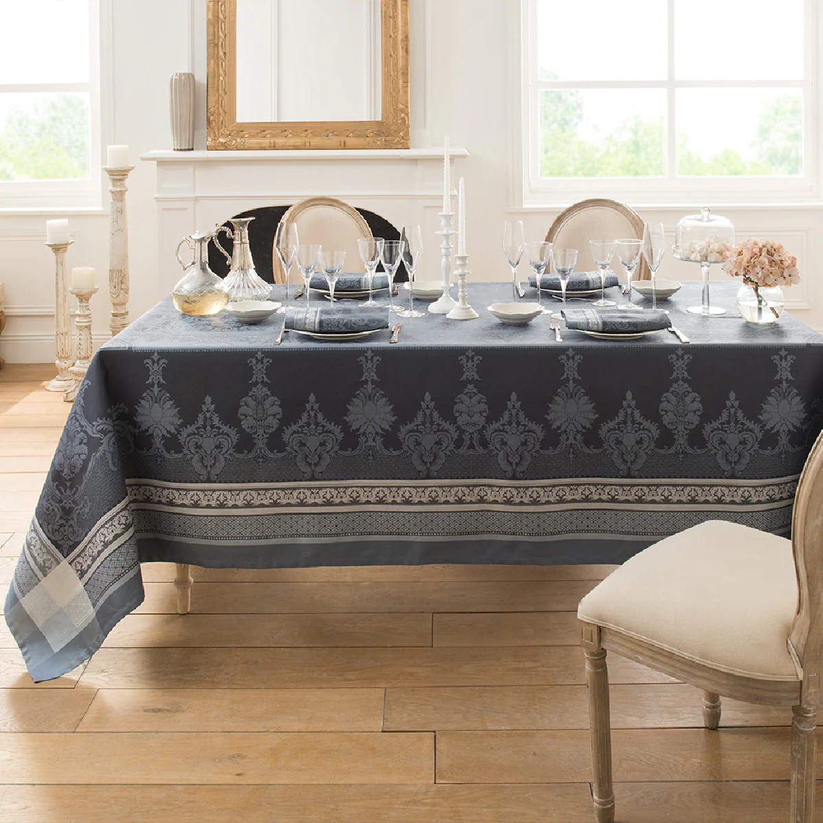 Nappe antitache déperlant pur coton gris 174X254 Garnier Thiebaut