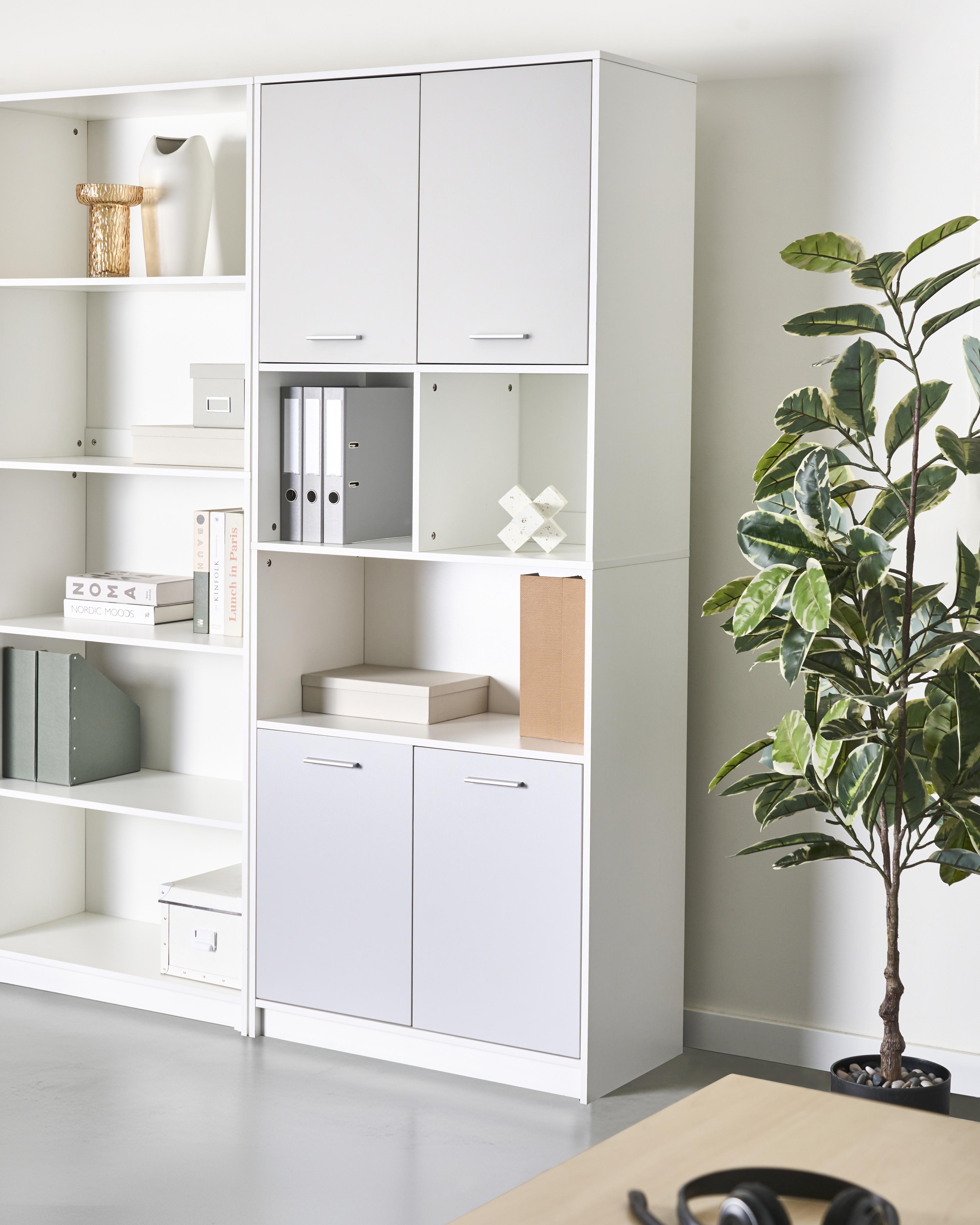 Boekenkast met 4 deuren ZEHNA Grijs/wit