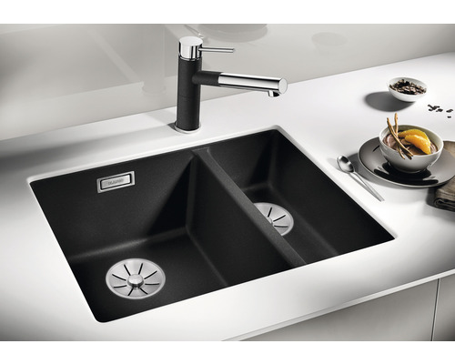 Blanco SUBLINE 340/160-U spoelbak, 555 x 460 mm, antraciet, 523548, 1 bak, zonder afdruipgedeelte, met bijzetbak, bak links