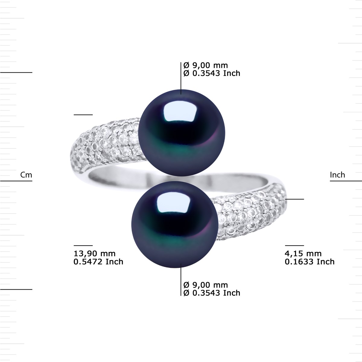 Bague TOI ET MOI 2 Perles d'Eau Douce 9-10 mm Noires Joaillerie Argent 925