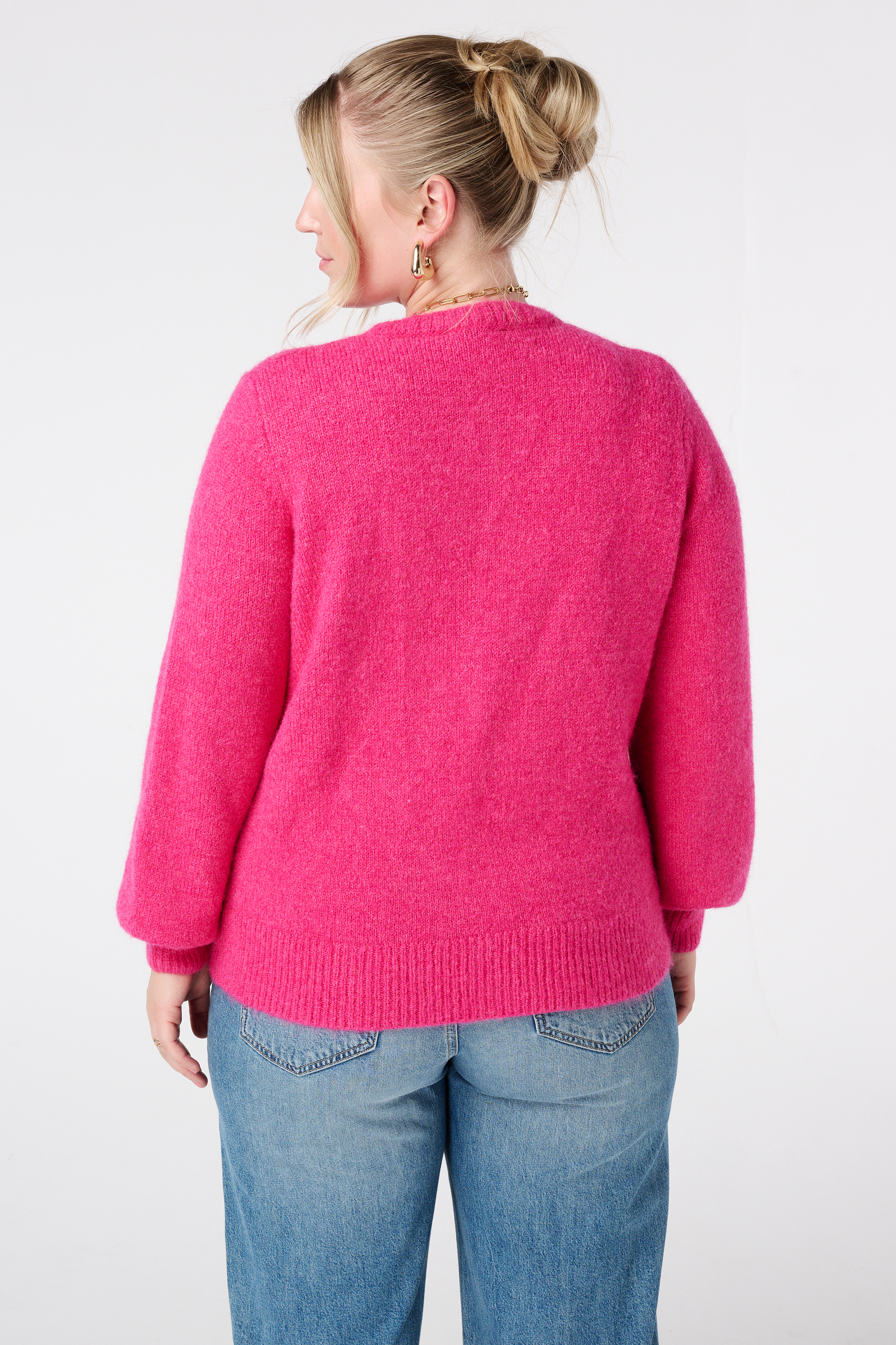 Fijn gebreid vest met knoopsluiting Fel pink