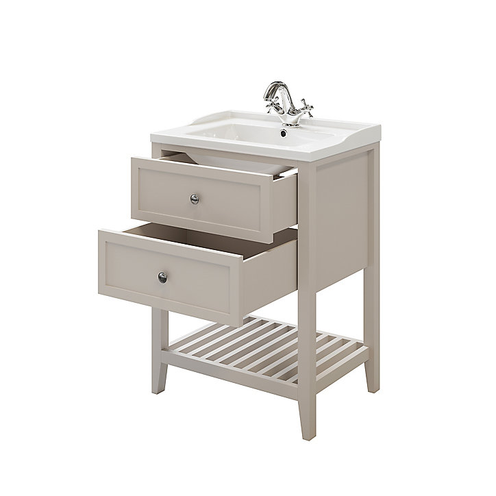 Meuble sous vasque à poser 2 tiroirs GoodHome Perma taupe 60 cm
