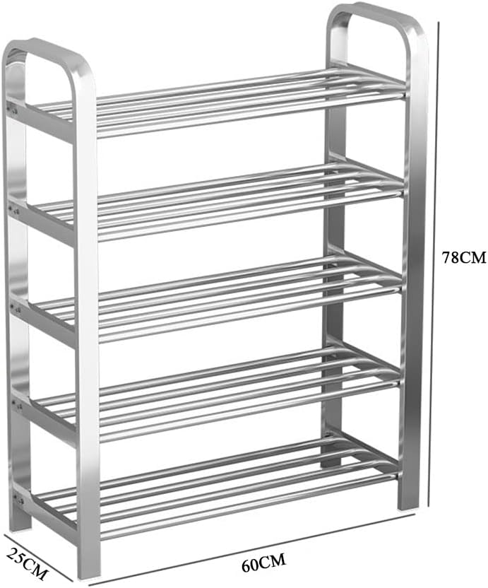 Schuhregal aus Edelstahl, 5 Etagen, langlebiges Schuhregal für Schlafsaal, Schlafzimmer und Haushalt, platzsparender Schuhschrank, 60 x 25 x 78 cm