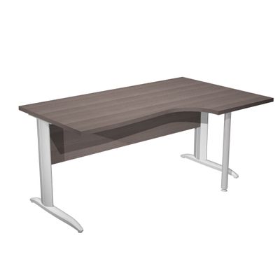 Bureau compact Trend - retour à droite avec pieds métal en L + pied de renfort - L160 - plateau imitation frêne toscan - pied métal alu