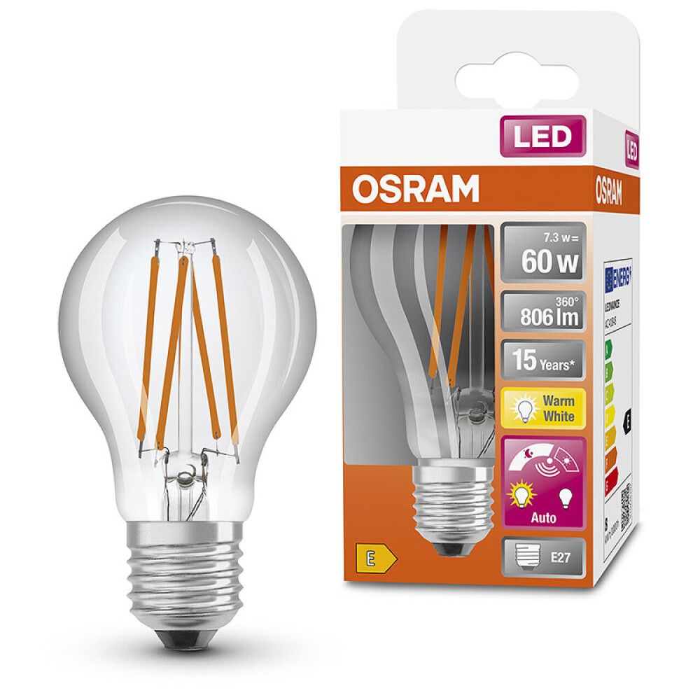 LYSPÆRE OSRAM LED DAYLIGHT SENSOR KLAR 2700K E27 7,3W