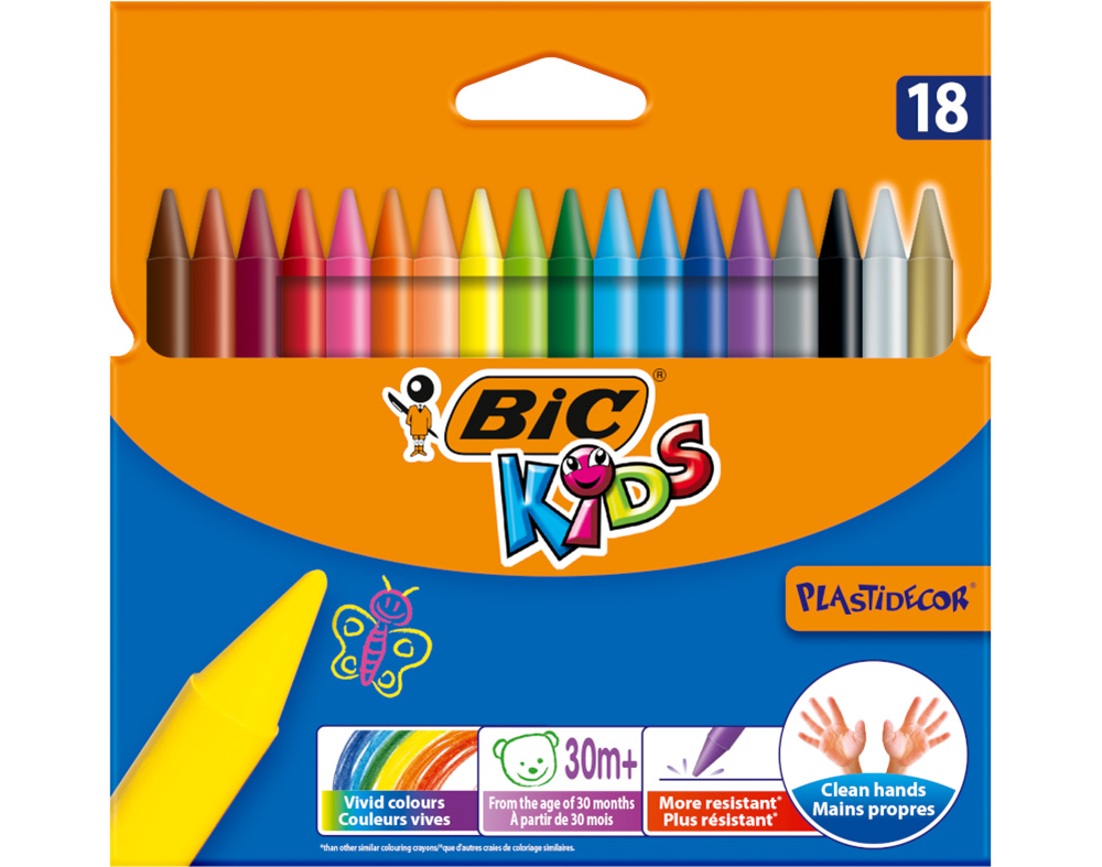LÁPIS DE CERA KIDS BIC PLASTIDECOR 18 UNIDADES