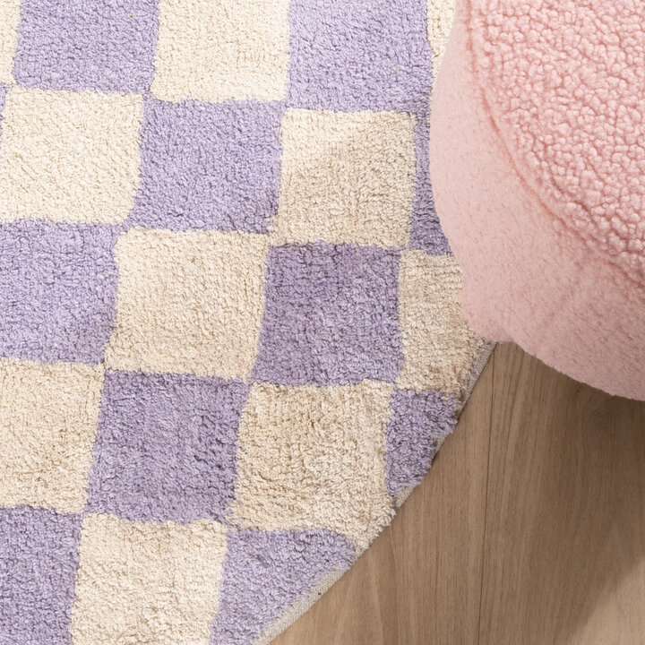 Rond retro vloerkleed - Gambit Lila/Wit