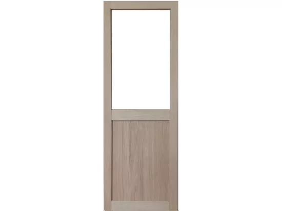Porte Coulissante Atelier Placage Chene Vitree H204 X L73 + Rail Aluminium Bandeau Blanc Gd Menuiseries
