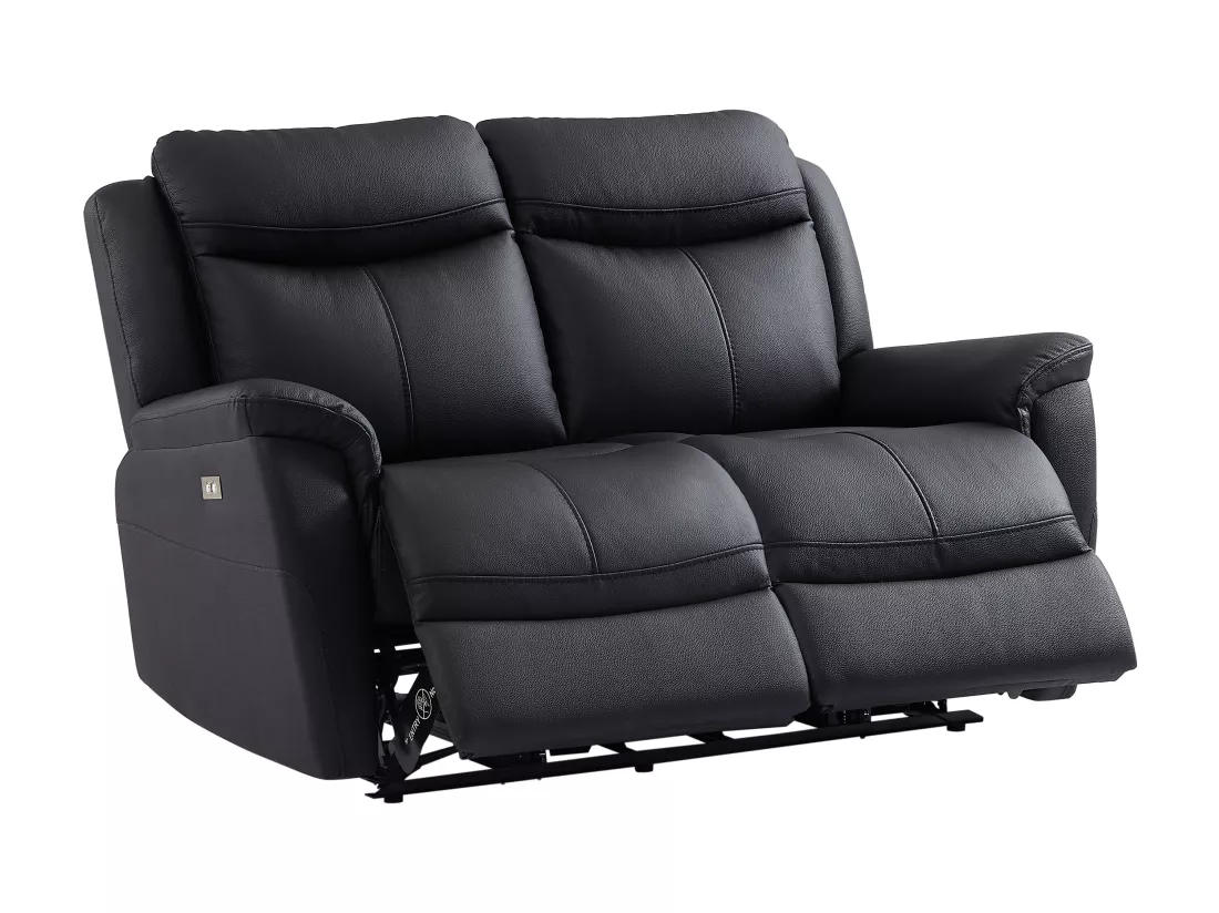 Canapé 2 places relax électrique en cuir de vachette noir NOMAJO