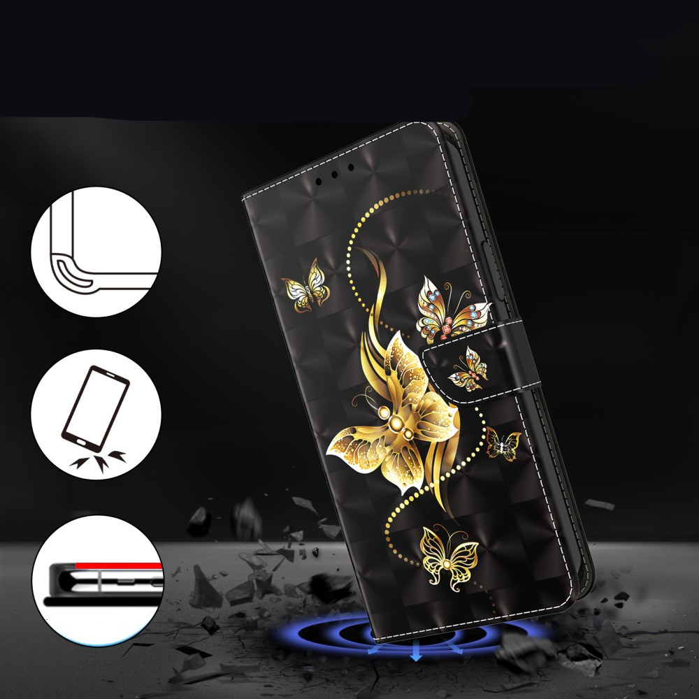 Samsung Galaxy A54 5G Leder Tasche mit Kartenfach   Handschlaufe - Goldene Schmetterlinge