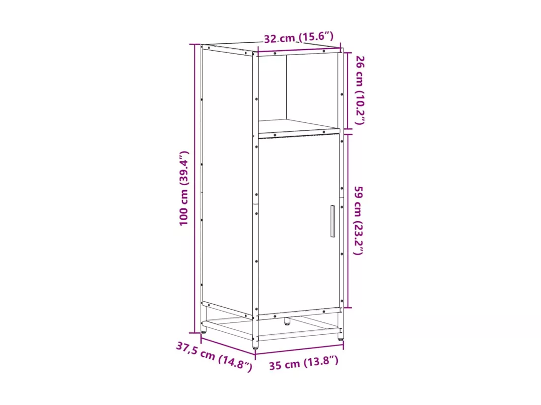 Armoire de bain chêne fumé 35x37,5x100cm bois d'ingénierie