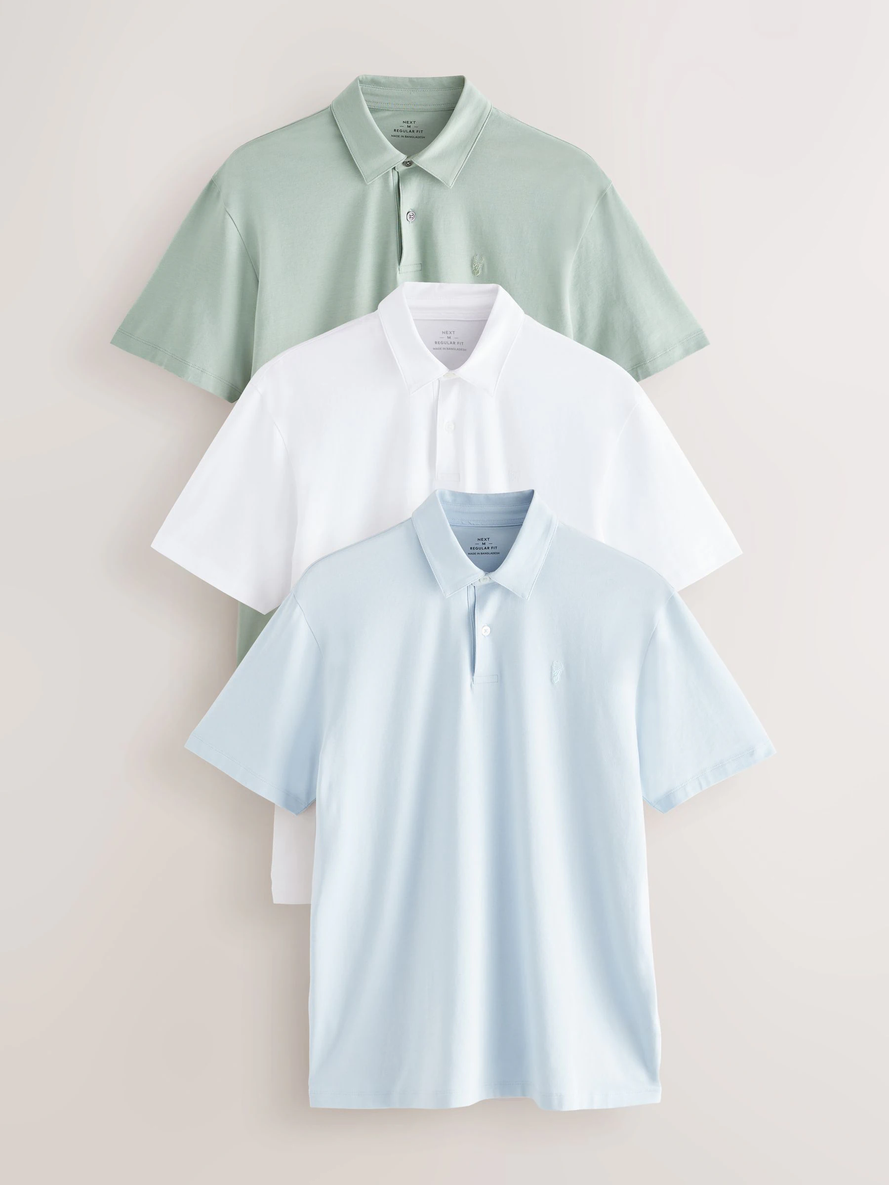 Blauw/groen/wit - Set van 3 jersey poloshirts met korte mouwen