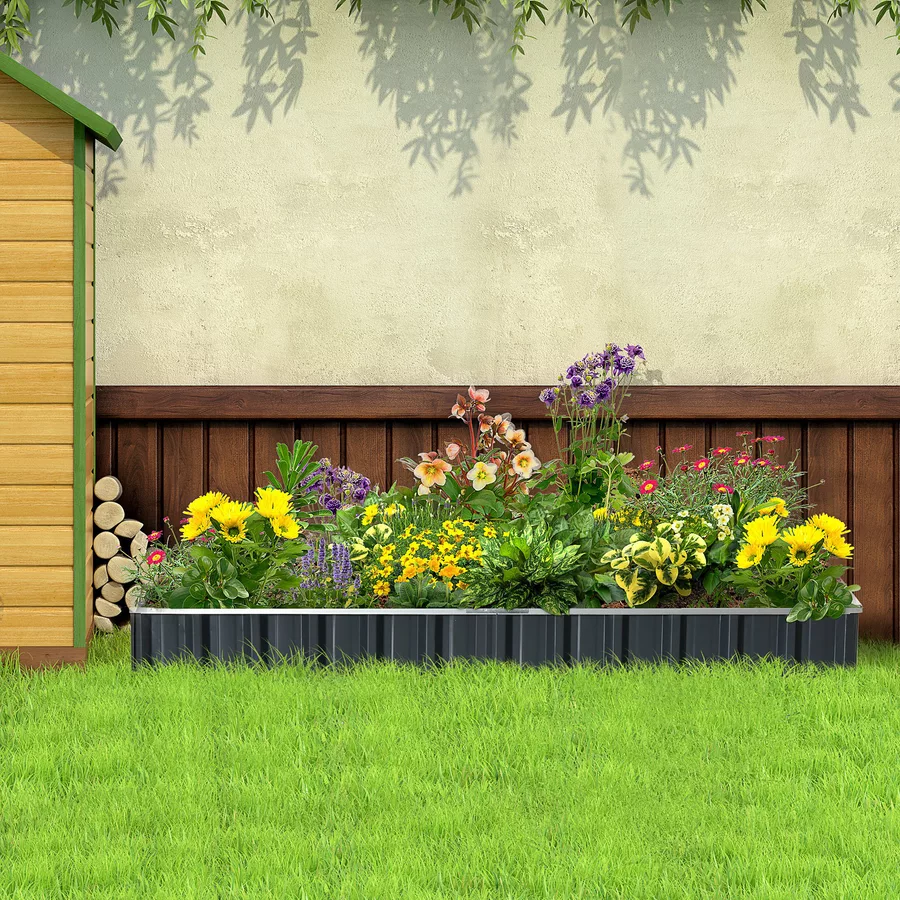 Outsunny Gartenbeet inclusive Gartenhandschuhen und Beetschildern grau