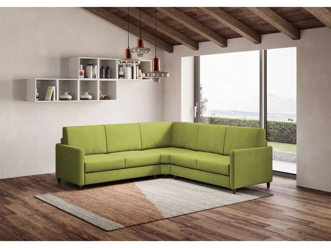Canapé d'angle moderne italien tissu vert pistache Korane - 5 tailles-Taille 241x241 cm