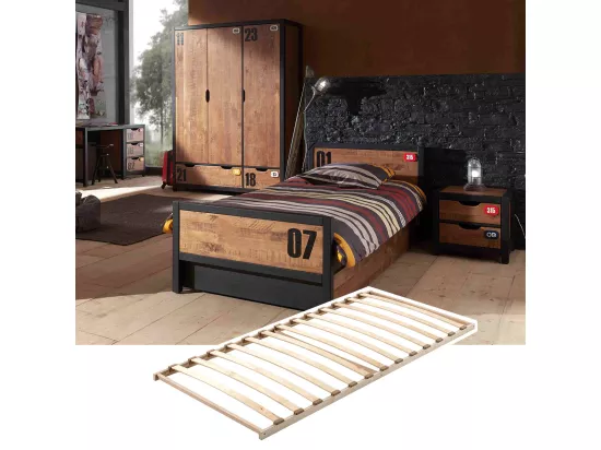 TCHAD - Chambre 90x200cm avec Sommier + Armoire 3 Portes