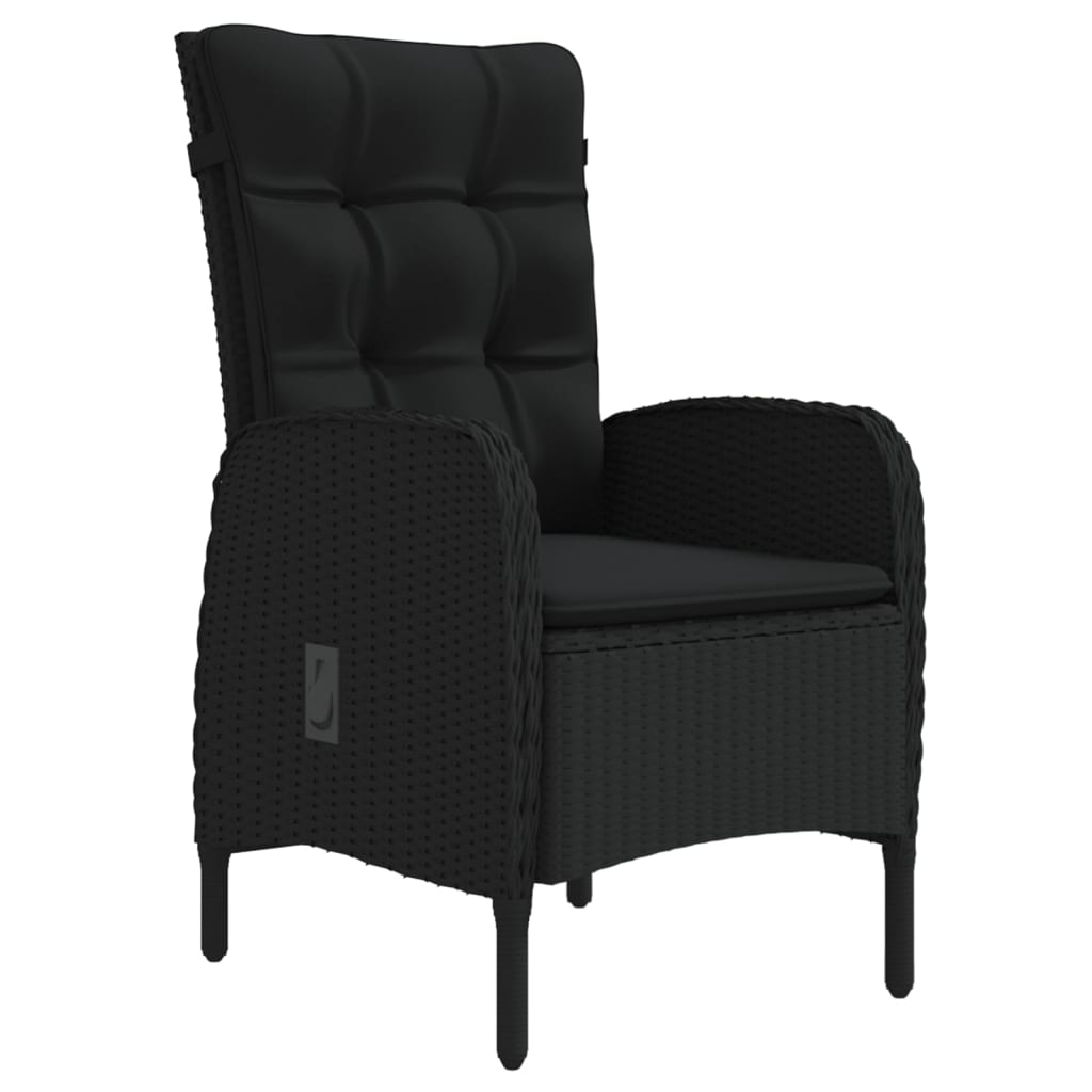 Mobilier de salle à manger de jardin avec coussins 3 pièces noir