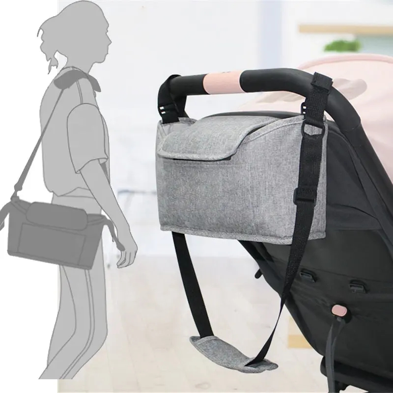 (30x17x12cm) Kinderwagen Organizer Tasche Baby Wickeltasche mit Tragegurt Aufbewahrungsfächer für Windeln / Milchflasche / Kleidung - Hellblau