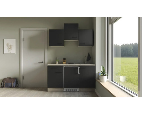 Flex Well enkele keuken met apparatuur Capri 150 cm zwart mat gedemonteerde variant omkeerbaar 00012519