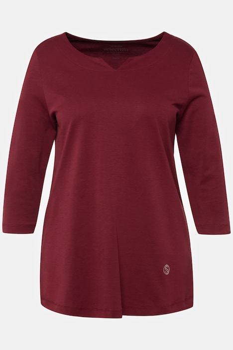 Shirt, Pima Cotton, A-Linie, V-Ausschnitt, 3/4-Arm