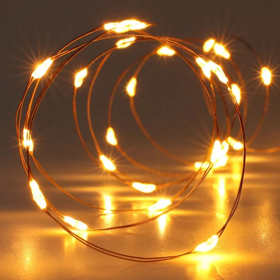 Guirlande lumineuse à piles 2 m 100 Micro LED câble or Blanc très chaud