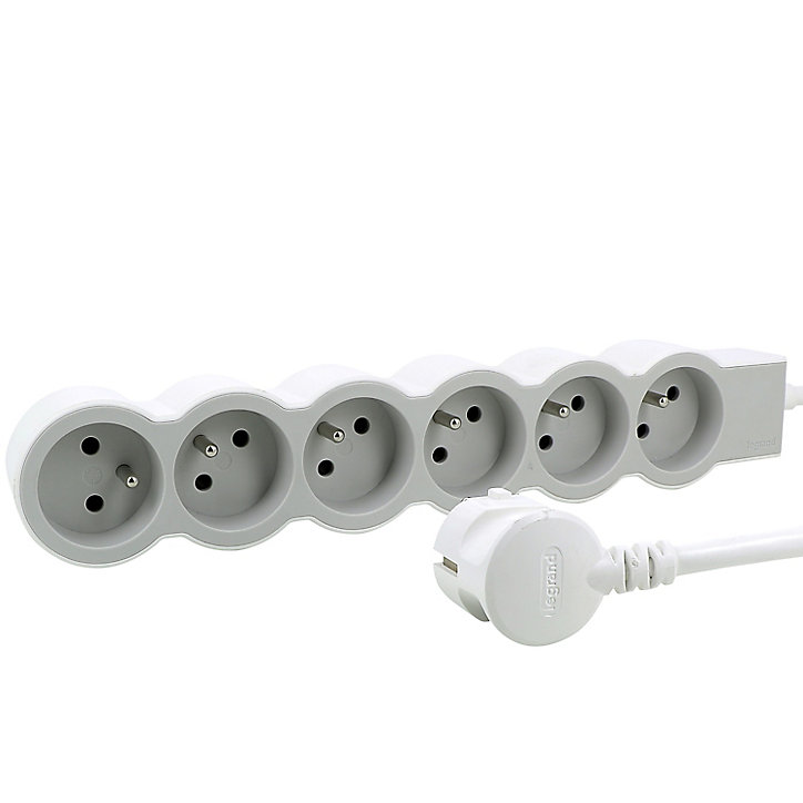 Multiprise 6 prises Legrand blanc et gris 3 m