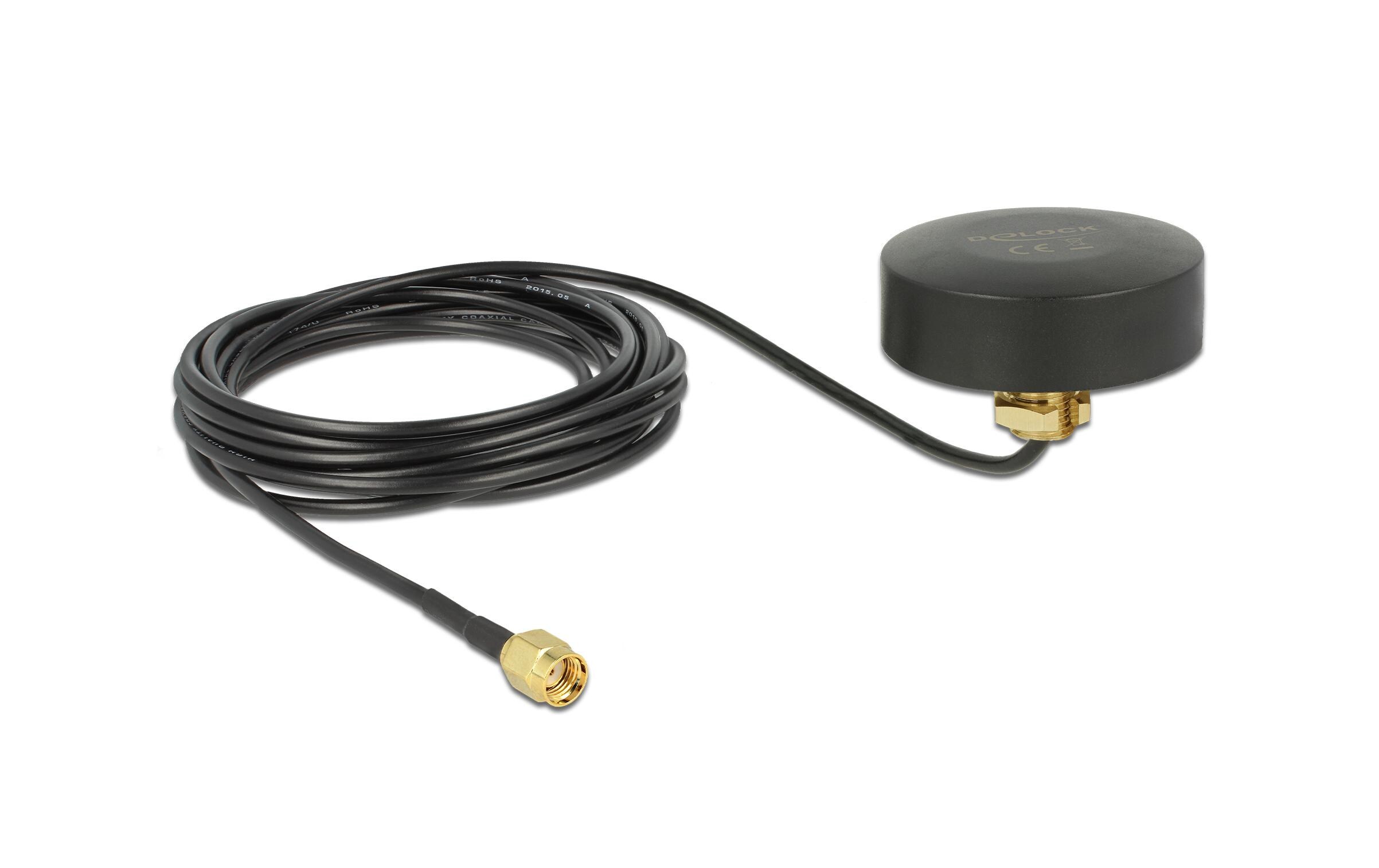WLAN-Antenne Outdoor, 1.5m Kabel RP-SMA 2 dBi RundstrahlWLAN 802.11 b/g/n 2.4 GHz Antenne RP-SMA Stecker 2 dBi starr omnidirektional mit Anschlusskabel RG-174 1.5 m outdoor Schwarz