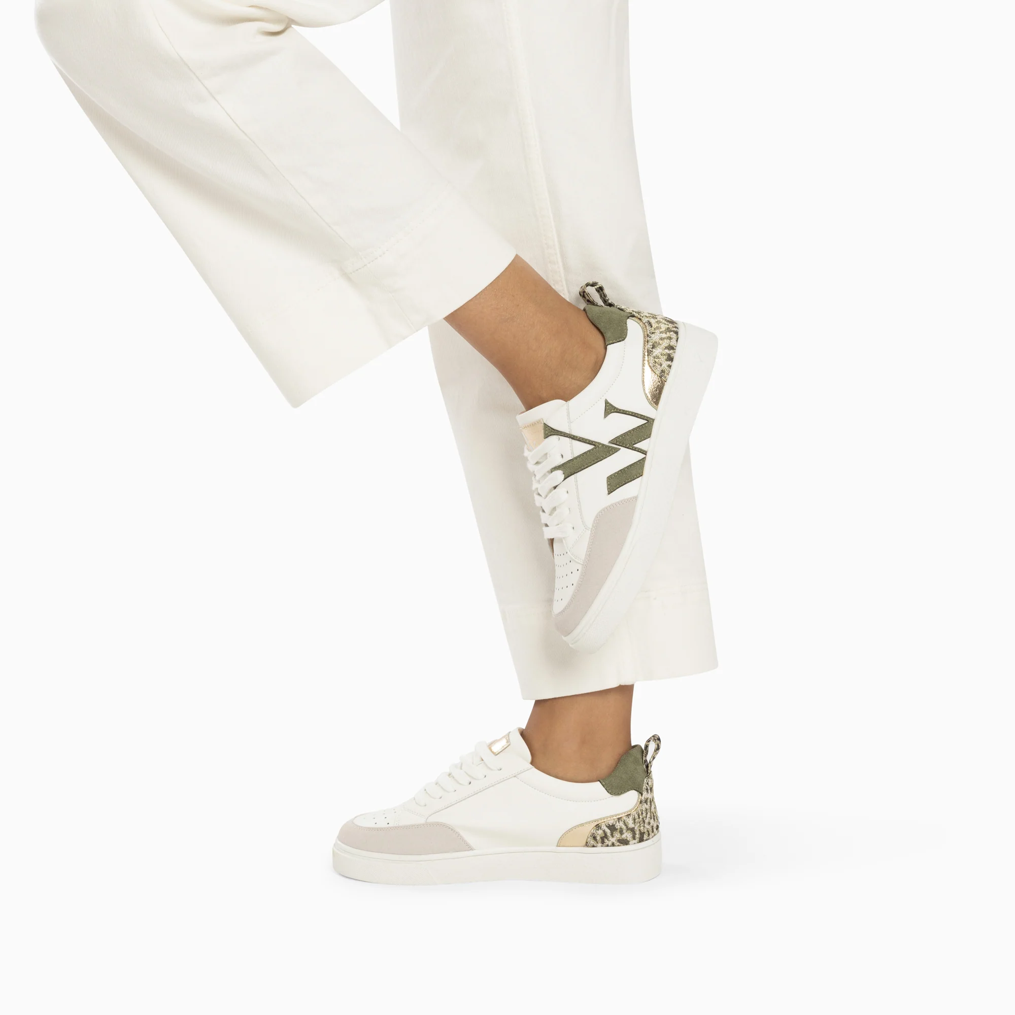 Sneakers-Baskets monogramme Joyce blanc et kaki