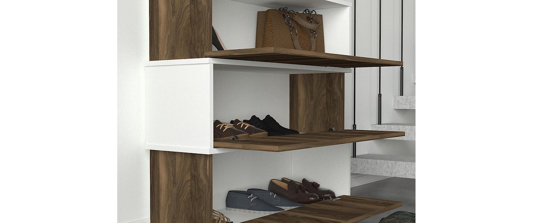Schuhschrank Napolyon 90 x 93 x 30 cm, Walnuss/Weiss<br>Schuhorganizer