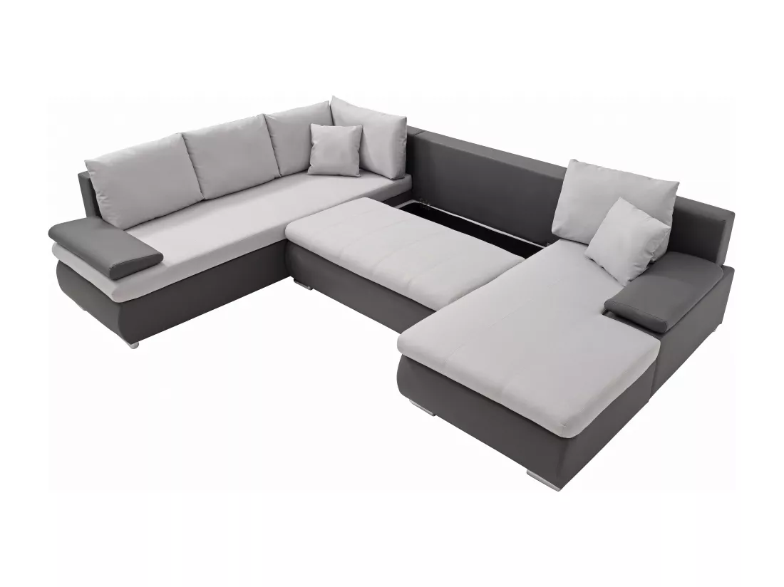 Canapé d'angle droit panoramique convertible en simili et tissu gris DAKOTA II