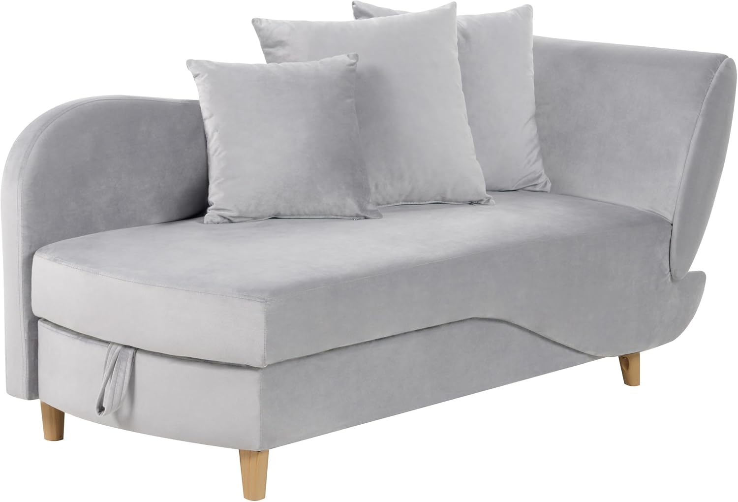 Beliani Chaiselongue Samtstoff grau rechtsseitig mit Stauraum Kissen modern Meri II