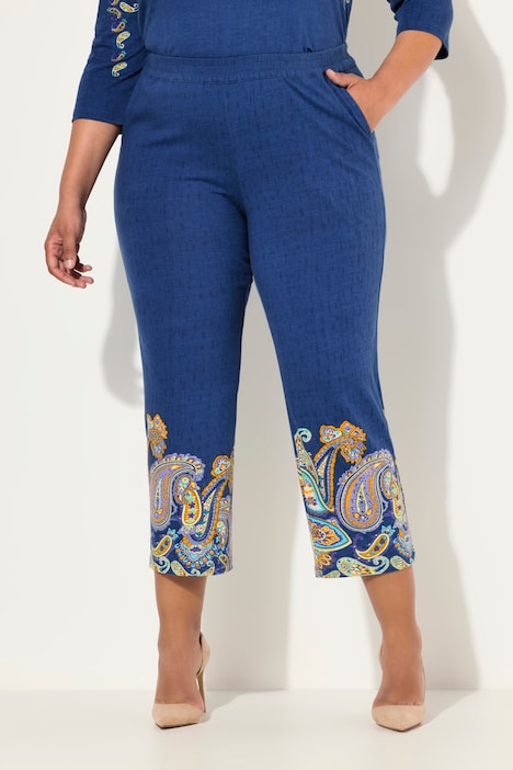 7/8-Jerseyhose, Paisleybordüre, weites Bein, Elastikbund