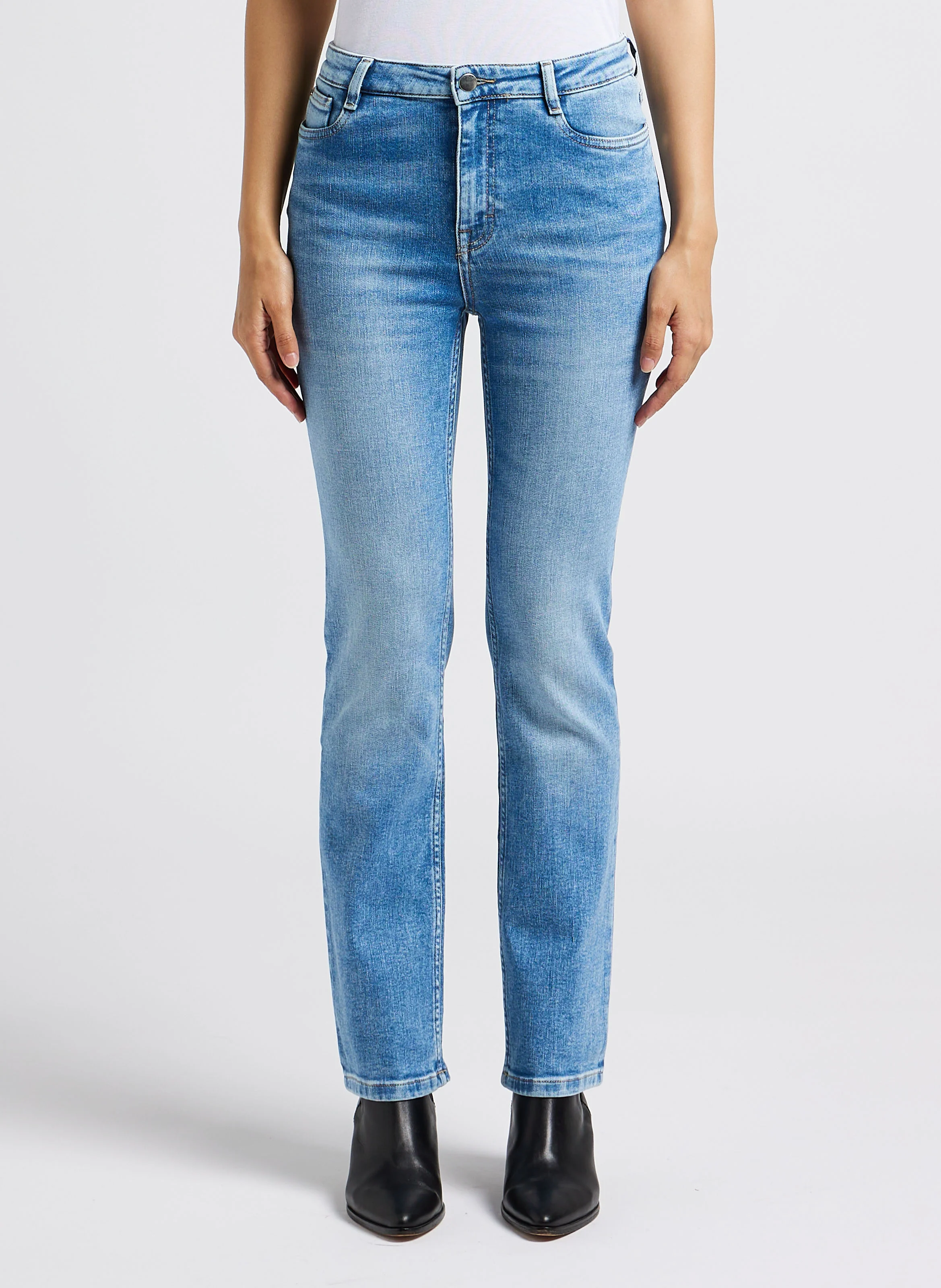 SONIA - Jean slim délavé en coton mélangé | Bleu