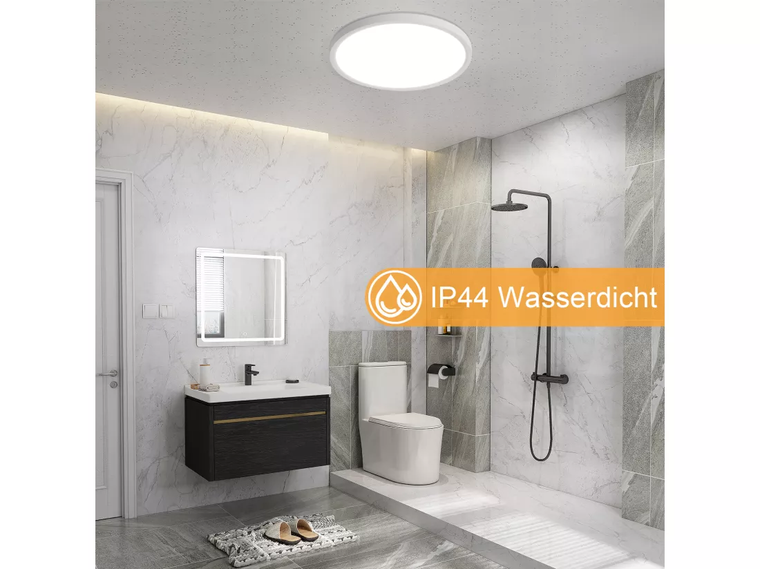 NETTLIFE Plafonnier Plafonnier LED plat - Ø30cm lampe de salle de bain lampe de cuisine dimmable ronde blanc 24W