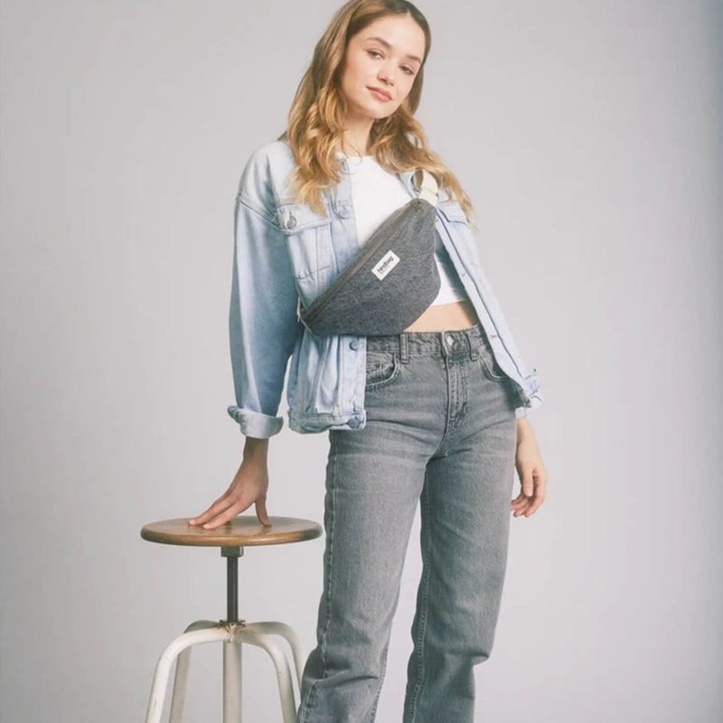 Sac banane matelassé Olivia 32 cm Denim Gris