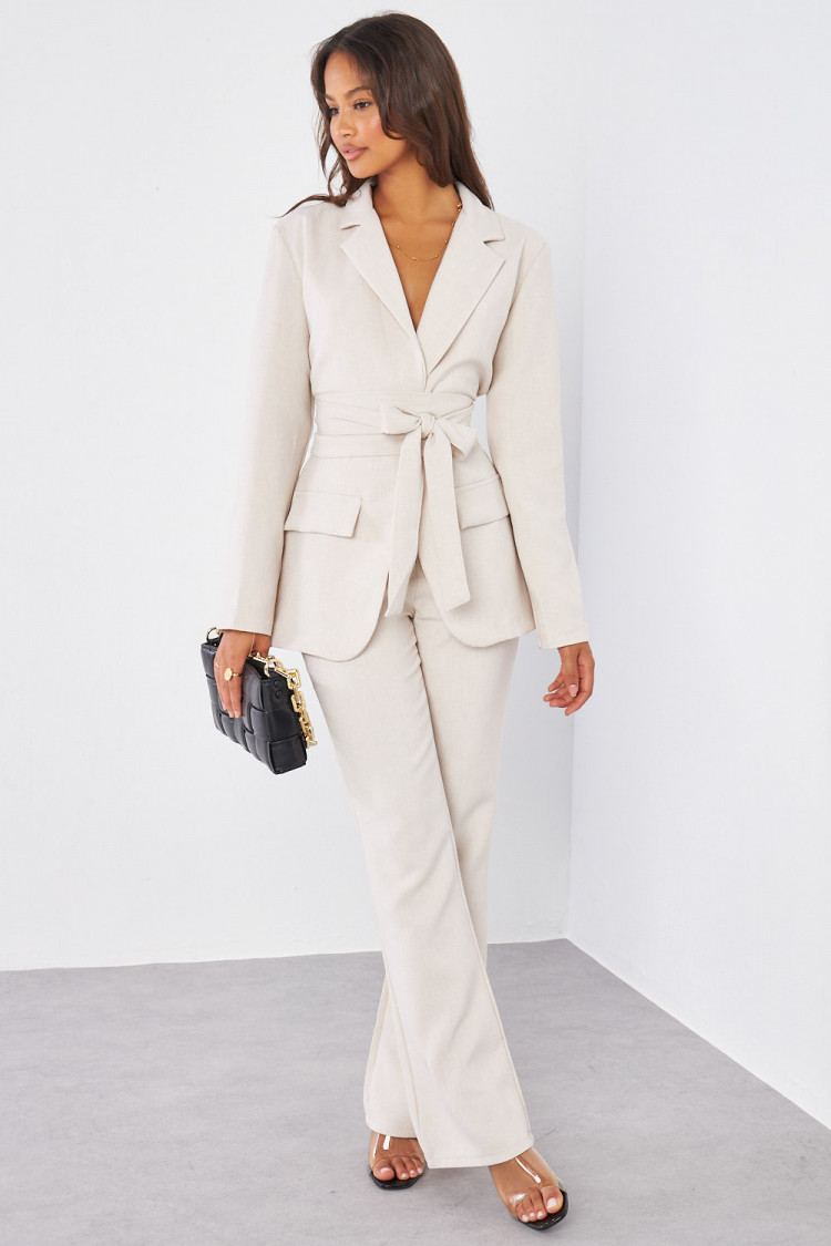 Ensemble 2 pièces blazer + pantalon tailleur beige chiné
