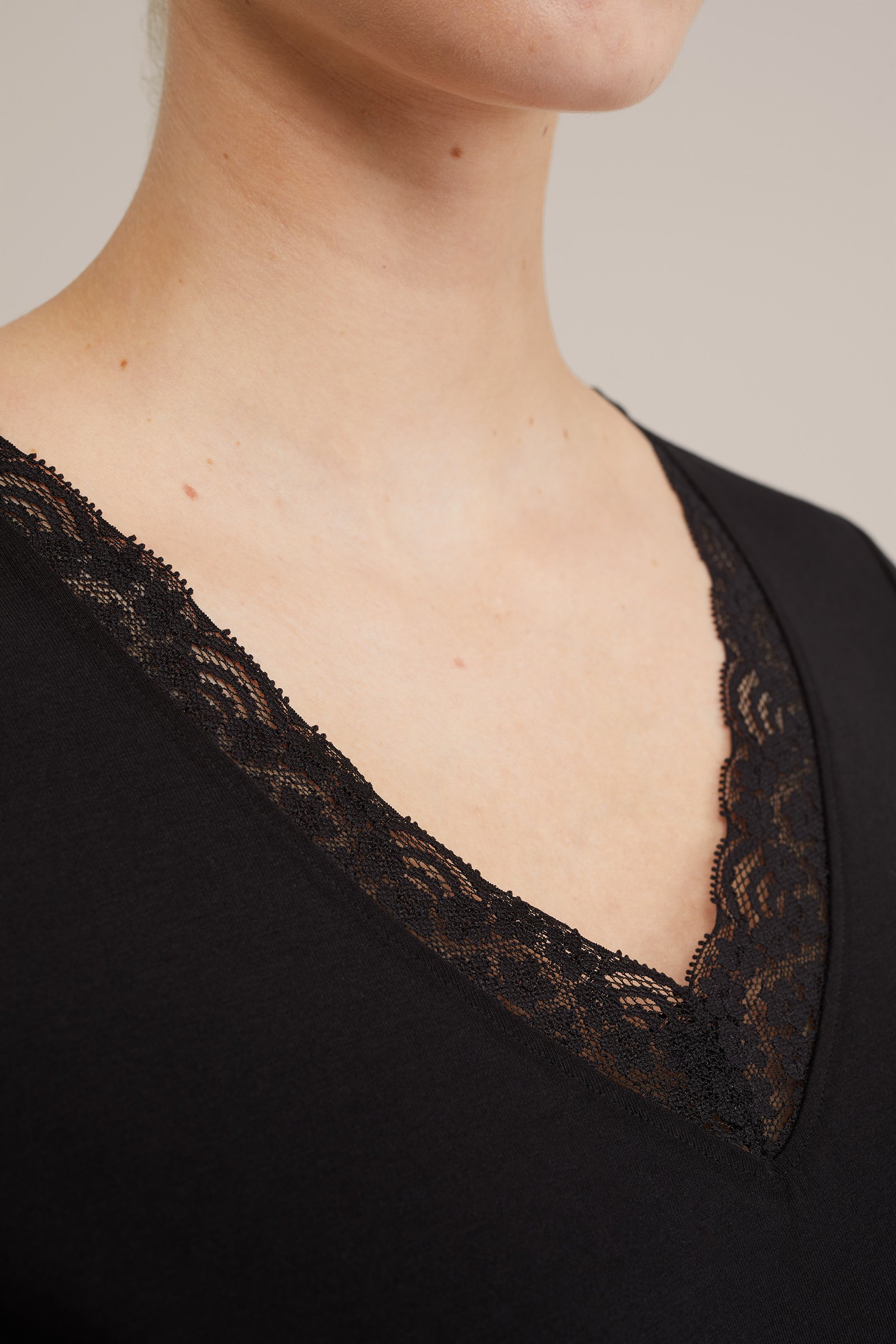 T-shirt met kant WE Fashion Zwart
