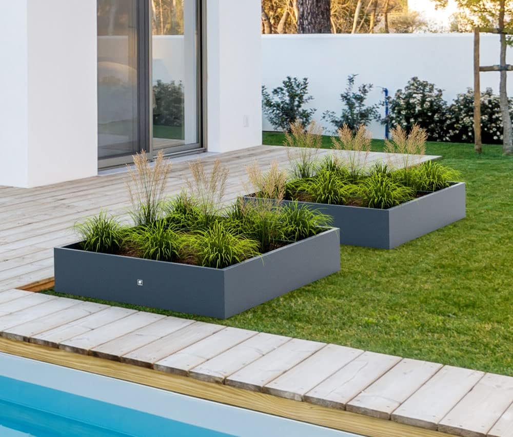 herstera Garden Metall Pflanzkübel Cube | Anthrazit | 150x100x25 cm