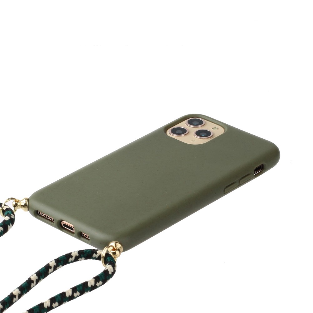 iPhone 14 Pro Max Necklace Gummi Case Hülle   Handykette (150cm) - Grün / Gold