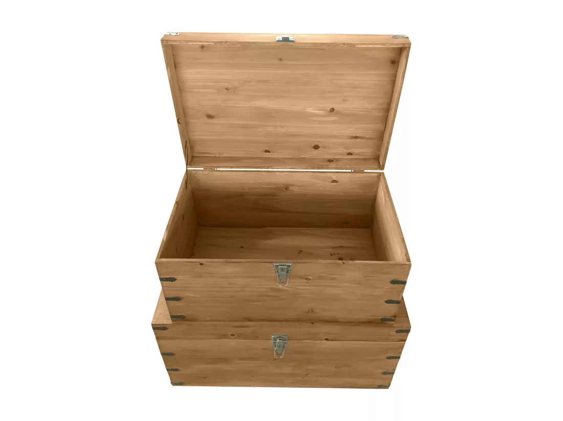 Lot de 2 malles en bois de sapin et MDF - L. 70 x P. 46 x H. 35 cm et L. 60 x P. 38 x H. 30 cm - Naturel - MALOUEN