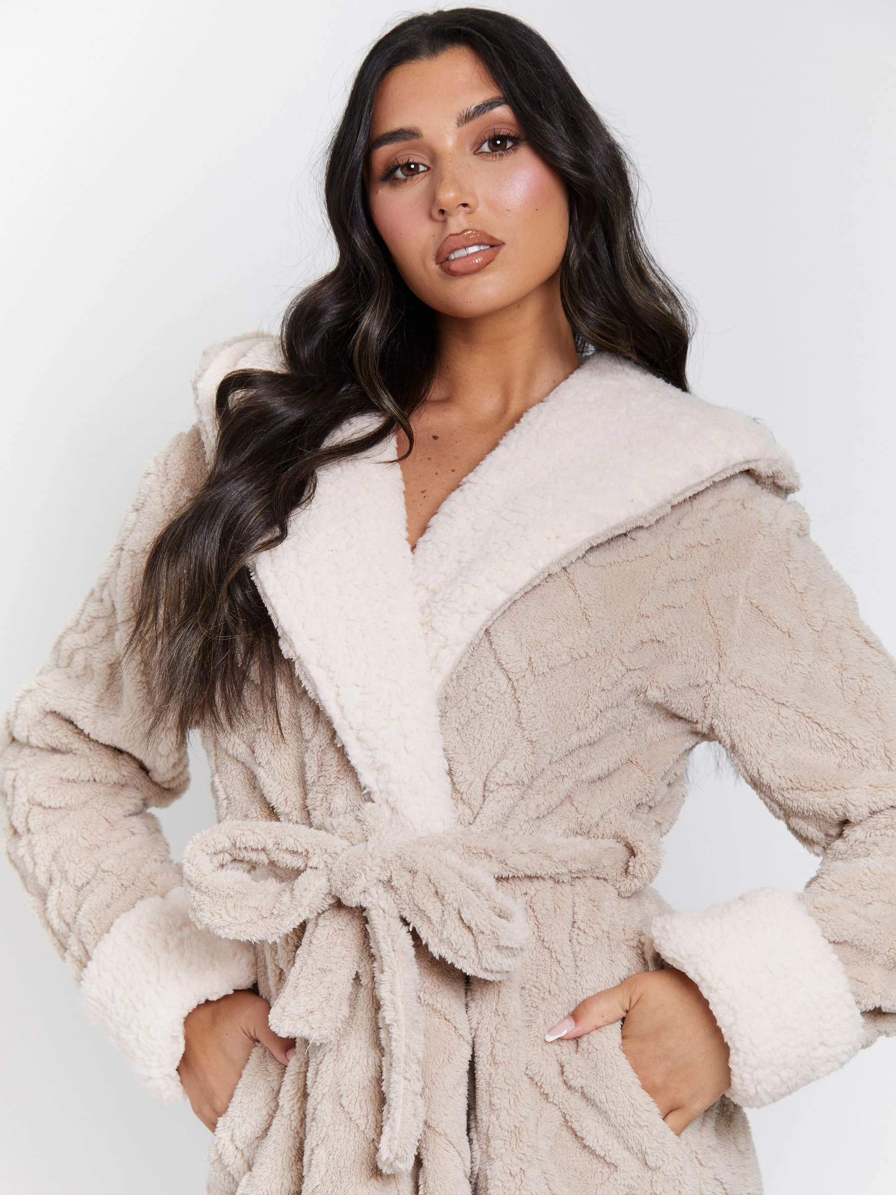 Loungeable Cable Cutwork Hooded Midi Dressing Gown