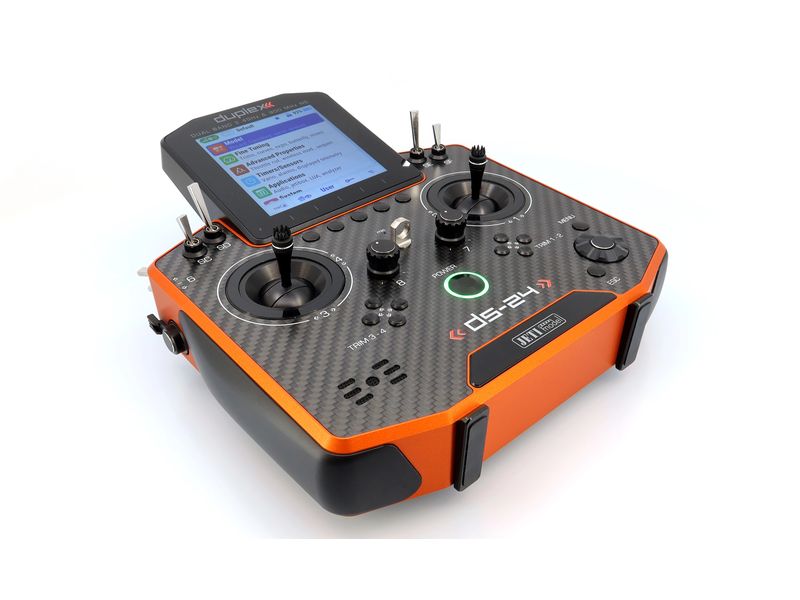 Jeti Fernsteuerung DS-24II Carbon Line Orange 24 Kanal, Dup Professioneller 24-Kanal-Sender mit Geber auf Rückseite und Carbon-Frontplatte