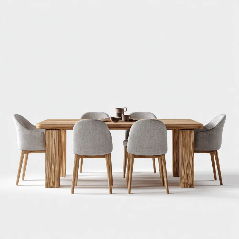 Esszimmer-Set 150x90x75 cm Holz/Gewebe Hellgrau – Moderner Stil