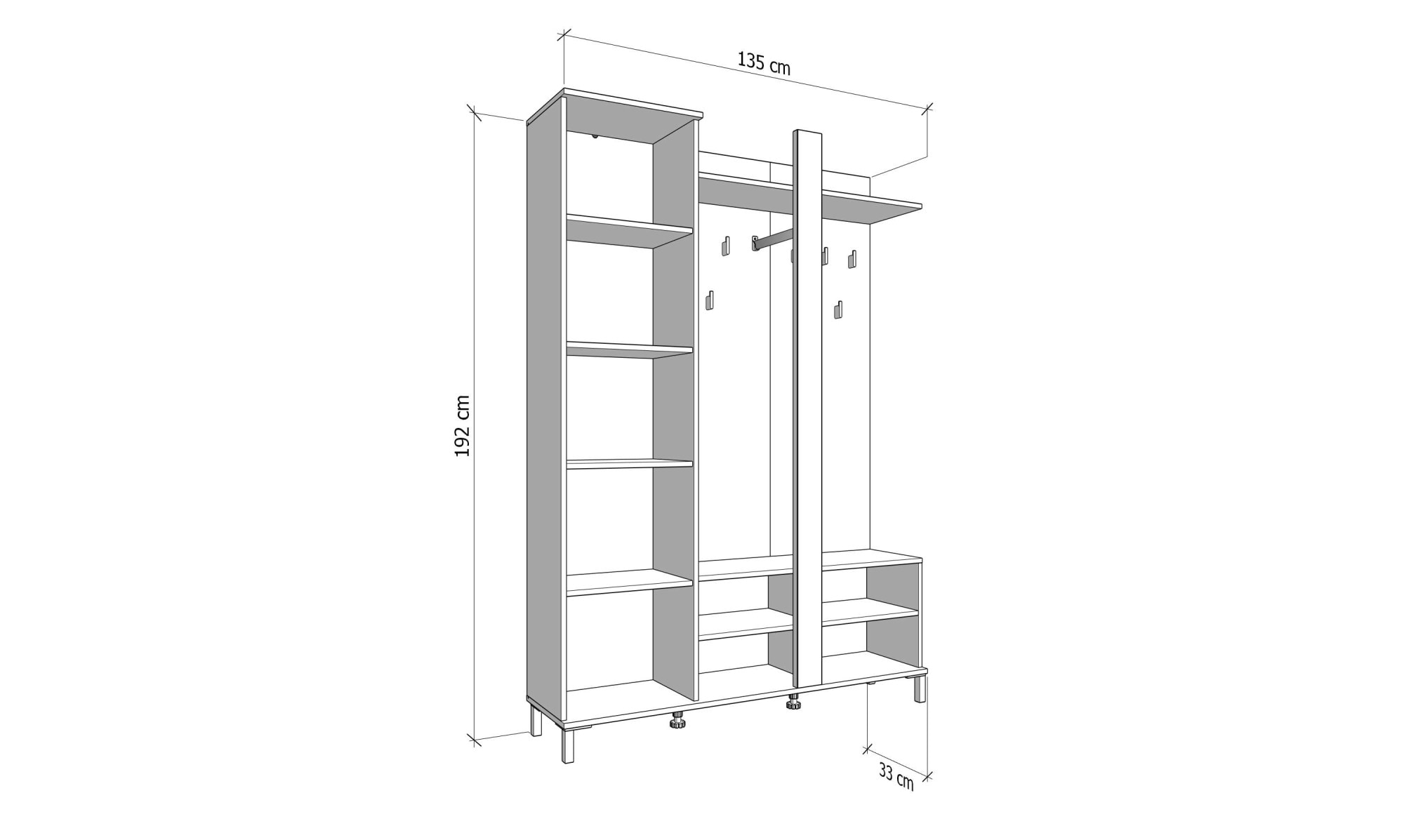 Home affaire Kompaktgarderobe »Nino Flurgarderobe, Dielenschrank, Flurmöbel, Garderobe, Breite 135 cm« Schuhschrank, Spiegel, Haken, viel Stauraum, ideal für kleine Räume