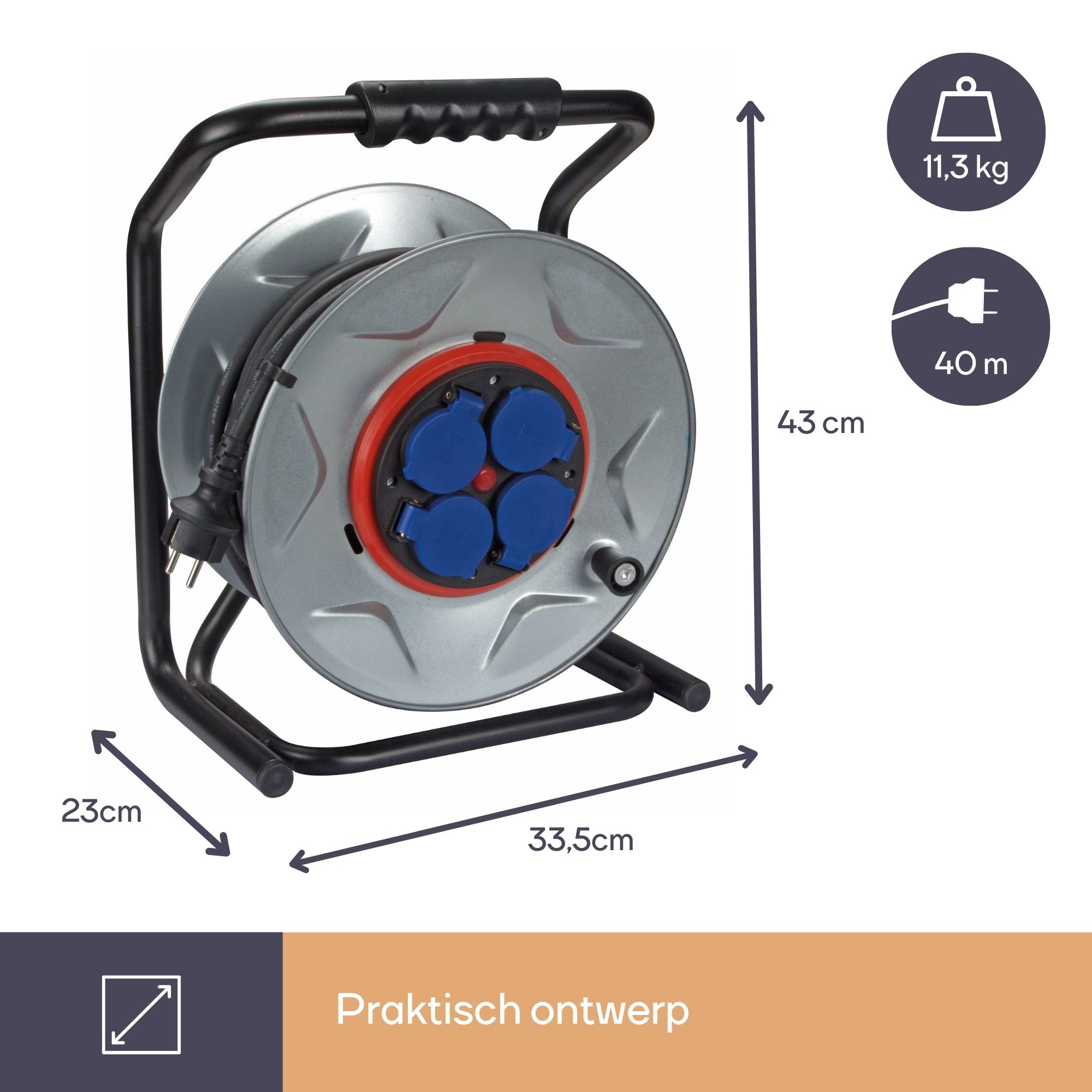 Perel ECR40NP25A 4-voudige kabelhaspel - 40 meter