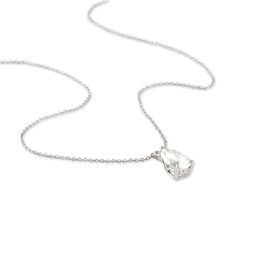 Collier Enis Or Blanc Oxyde De Zirconium Et Olivine