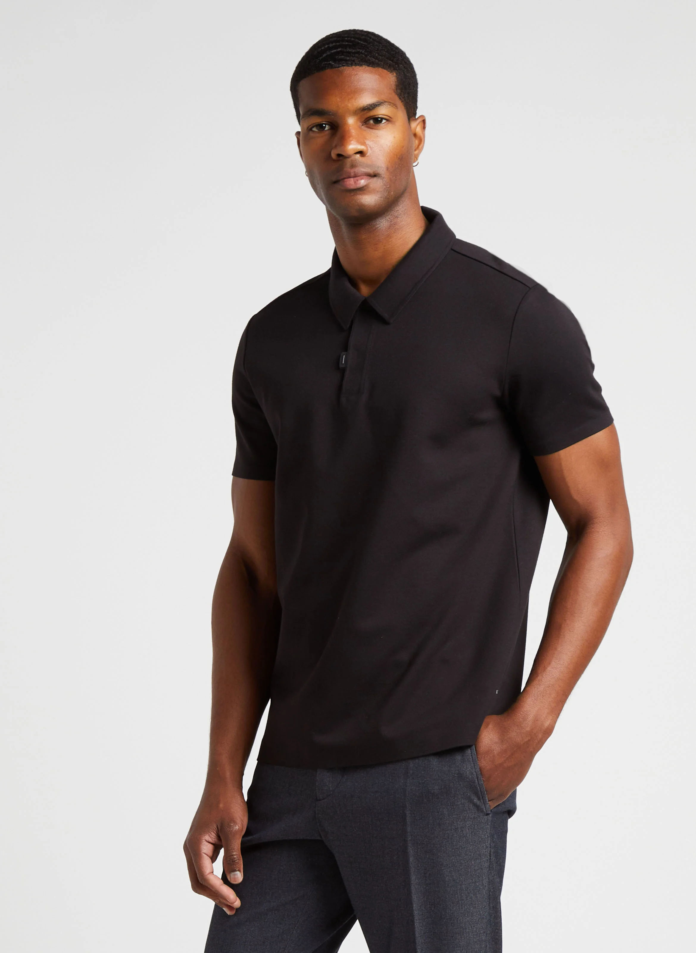 Polo regular-fit en coton mélangé | Noir