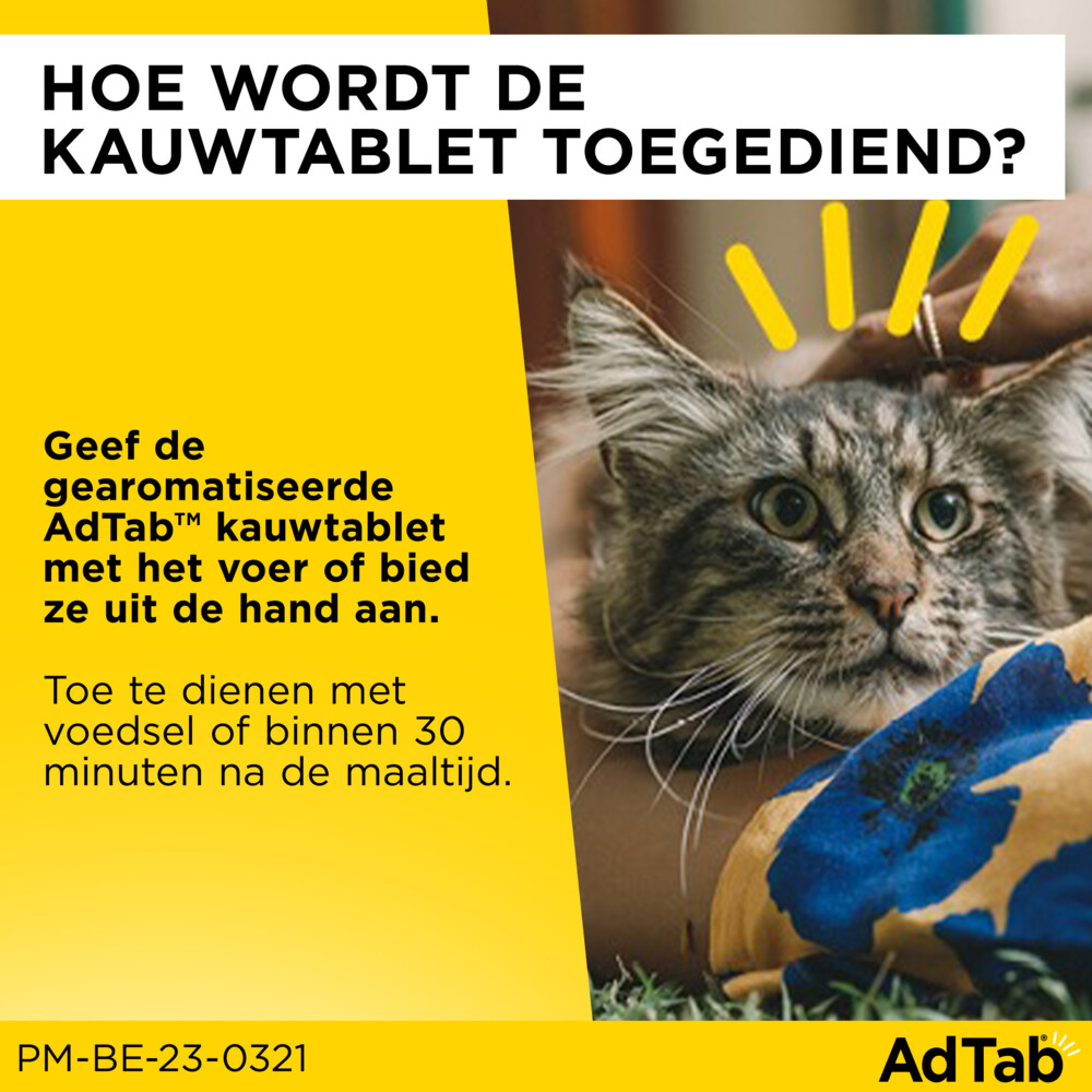 AdTab Anti Vlo en Teek Kauwtabletten Kat >2,0-8,0 kg3 tabletten