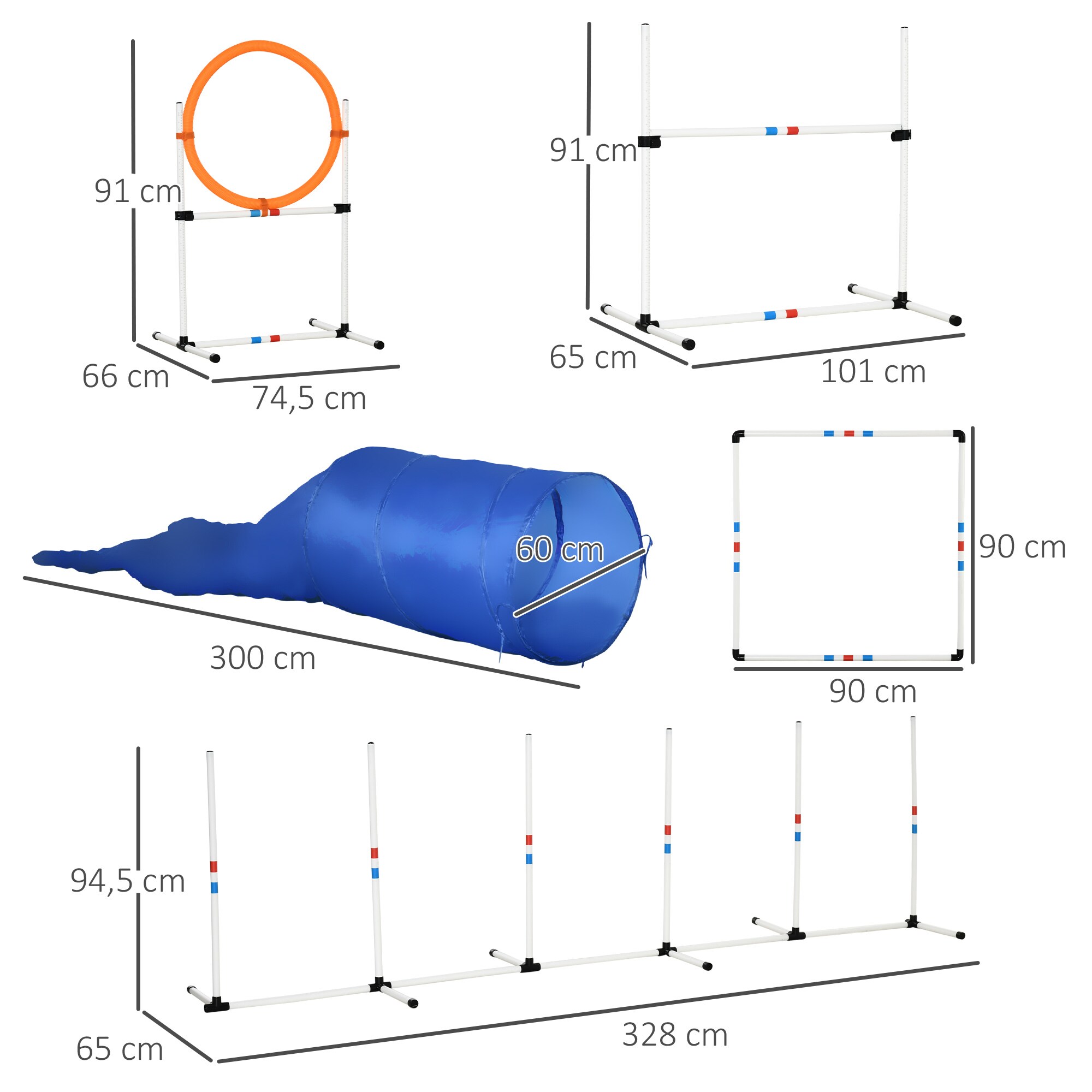 PawHut Haustier-Trainingsset inklusive Tasche weiß, blau, orange 328 x 300 x 94,5 cm (BxTxH)