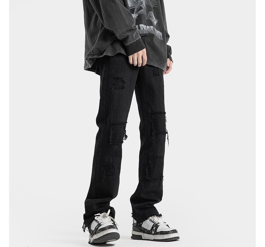 Koiyua - Mid Rise Distressed Flared Jeans